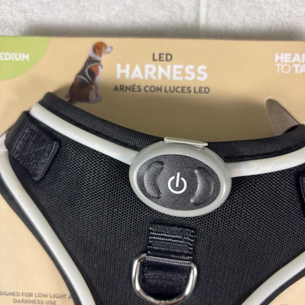 Heart to Tail LED‎ Dog Harness Medium Black USB Rechargeable 3 Light Modes